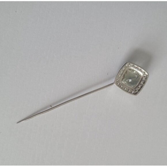 Men's Vintage Style Sterling Silver Cushion Cut Green Quartz Crystal Lapel Pin - Picture 8 of 9